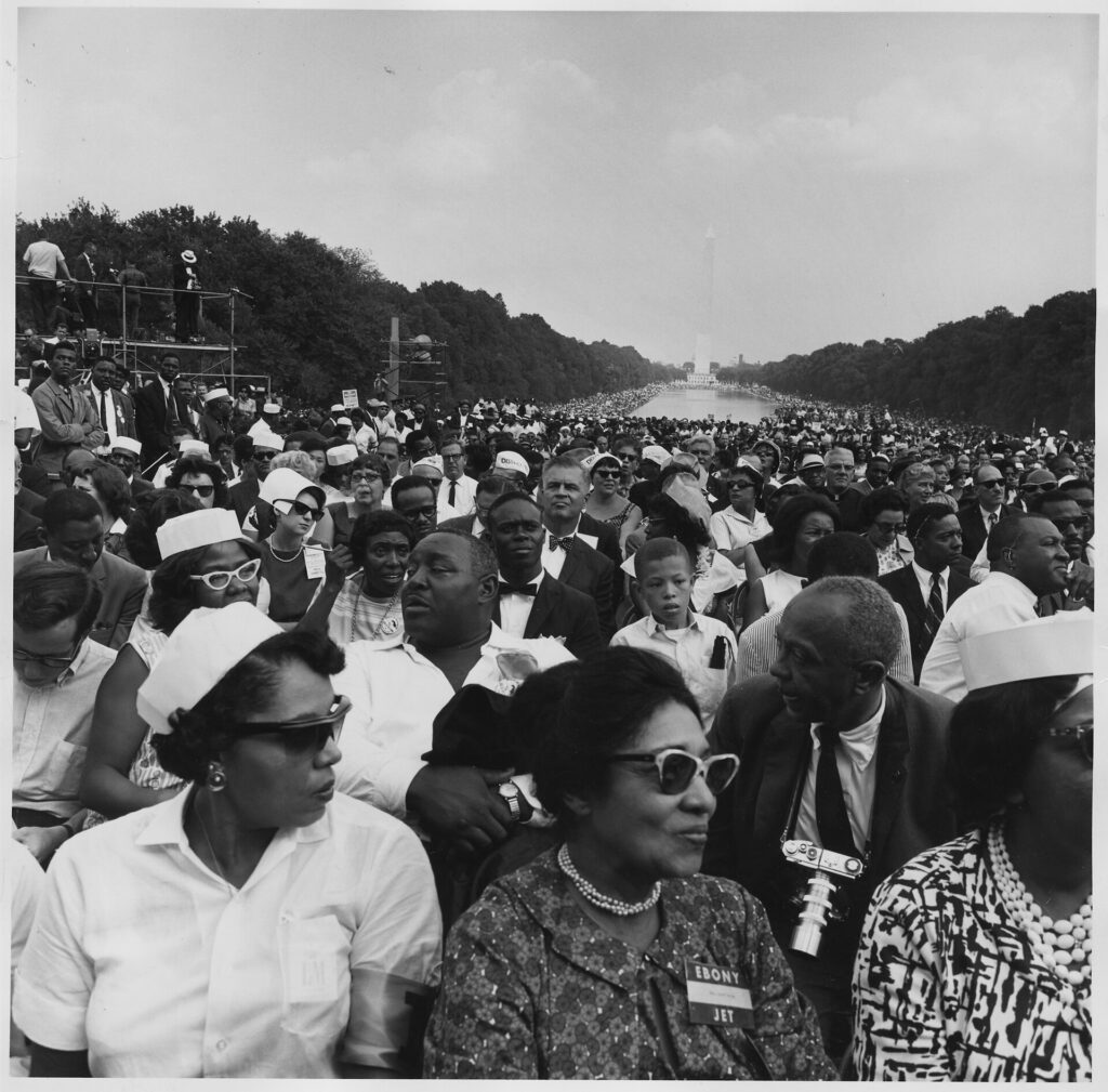 Crowd of marchers at the Lincoln Memorial during the 1963 March on Washington